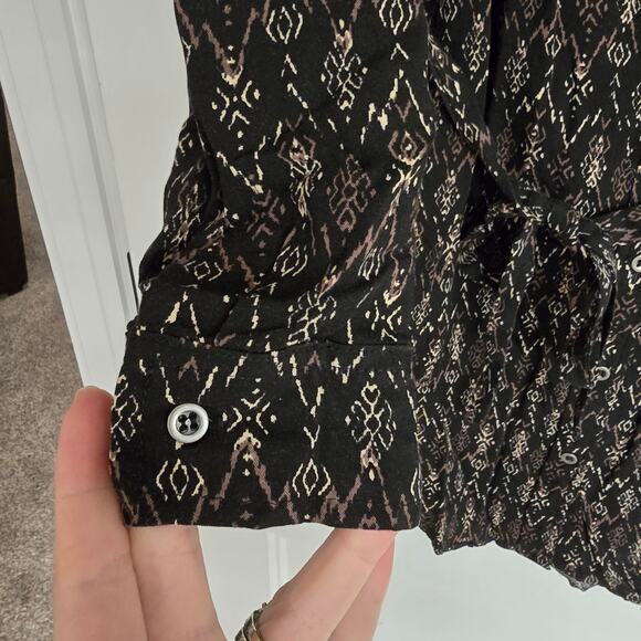 Women's Forever 21 Black Patterned Button Down Belted Shirt Dress | Size Small - Picture 5 of 11